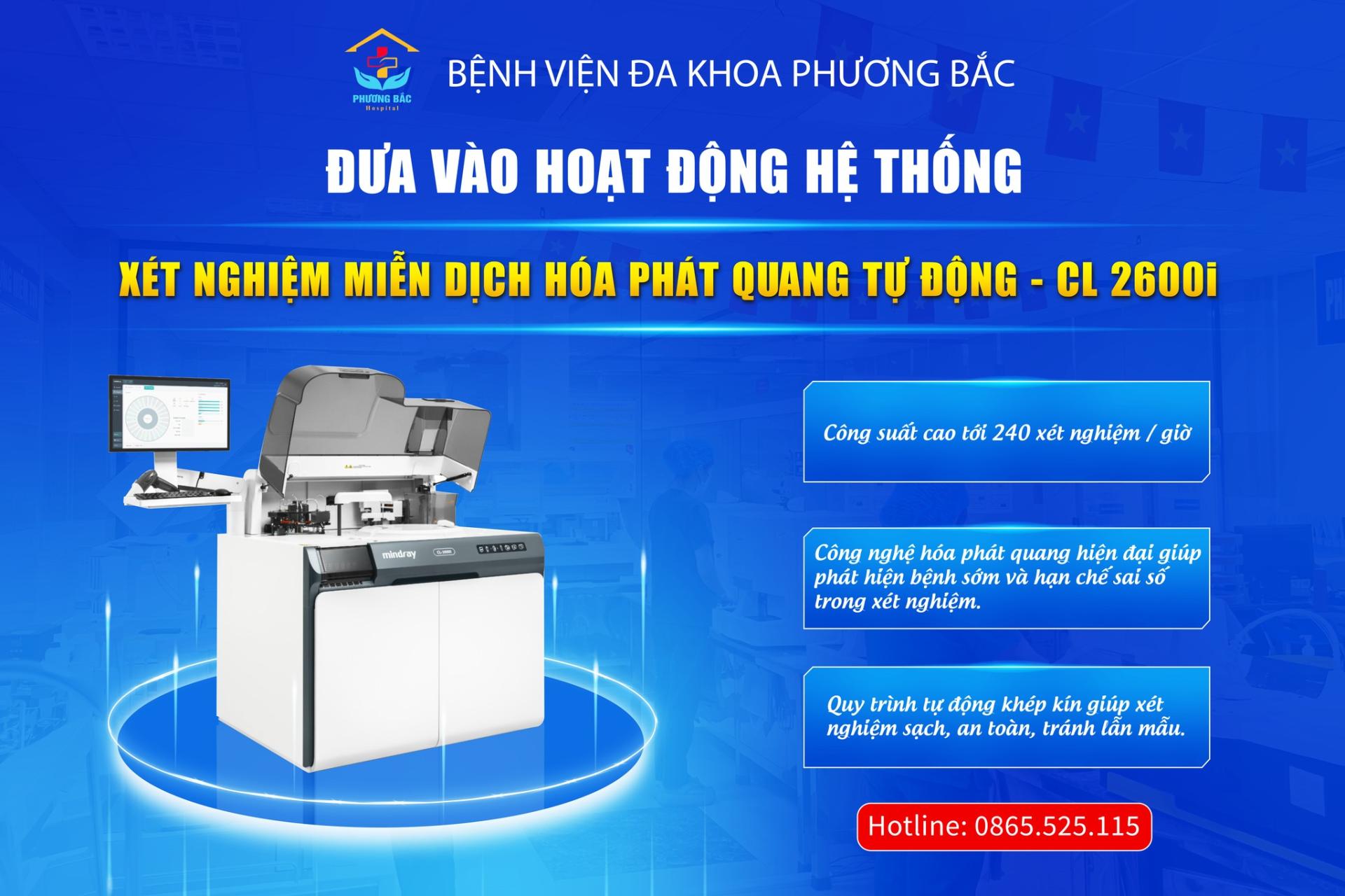 BỆNH VIỆN ĐA KHOA PHƯƠNG BẮC CHÍNH THỨC ĐƯA VÀO HOẠT ĐỘNG "HỆ THỐNG XÉT NGHIỆM MIỄN DỊCH HÓA PHÁT QUANG MINDRAY CL-2600i"